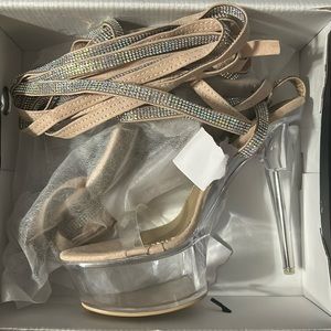 Fashion Nova SugarDaddy Nude Lace Up Rhinestone Heels